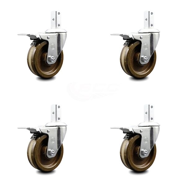 4 Inch High Temp Phenolic 7/8 Inch Square Stem Caster Set Total Lock Brake SCC